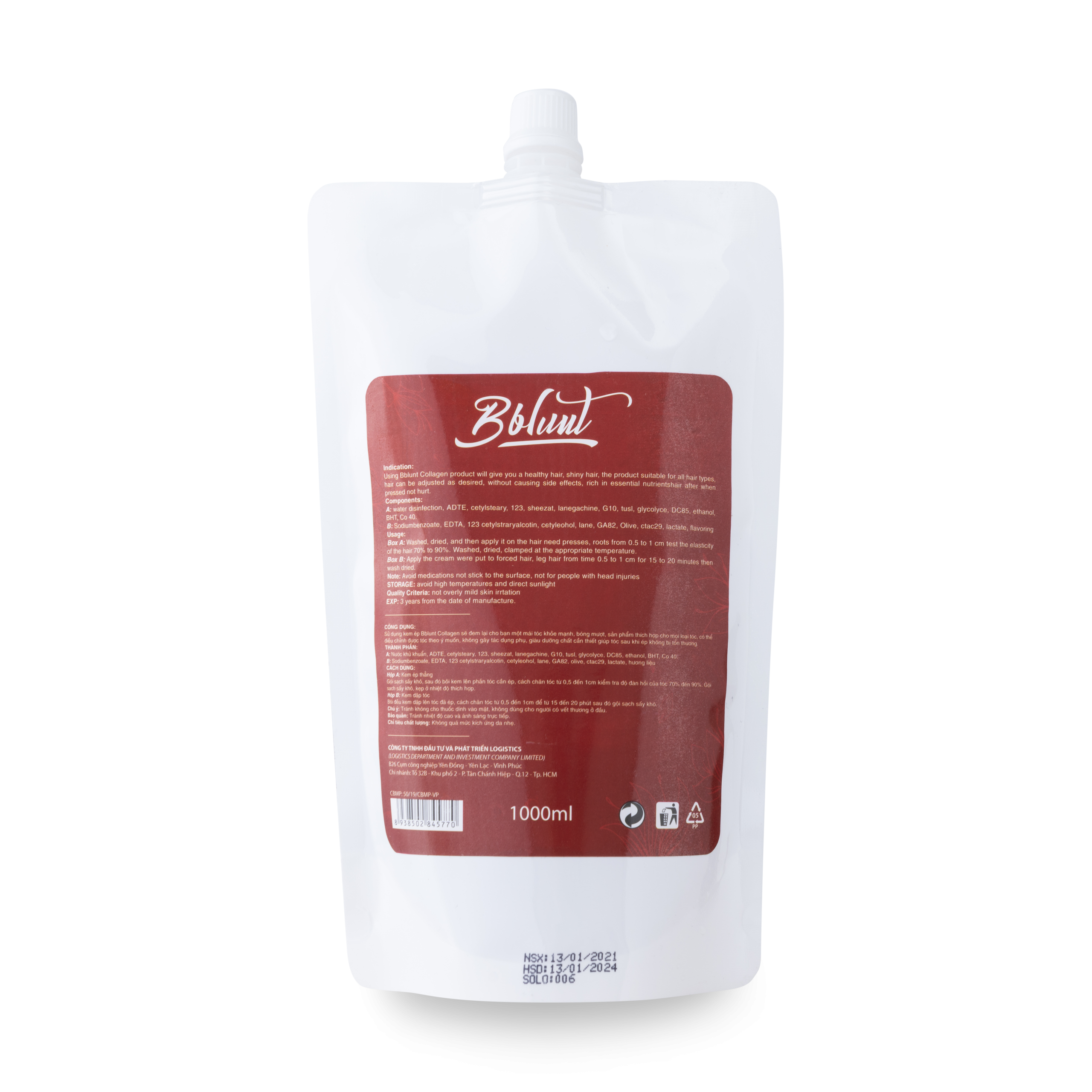 Thuốc dập ép tóc Bblunt Collagen 1000ml - Ảnh 2
